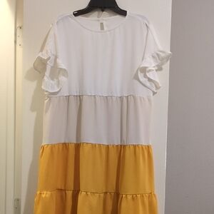 White and Yellow Tiered Dress
